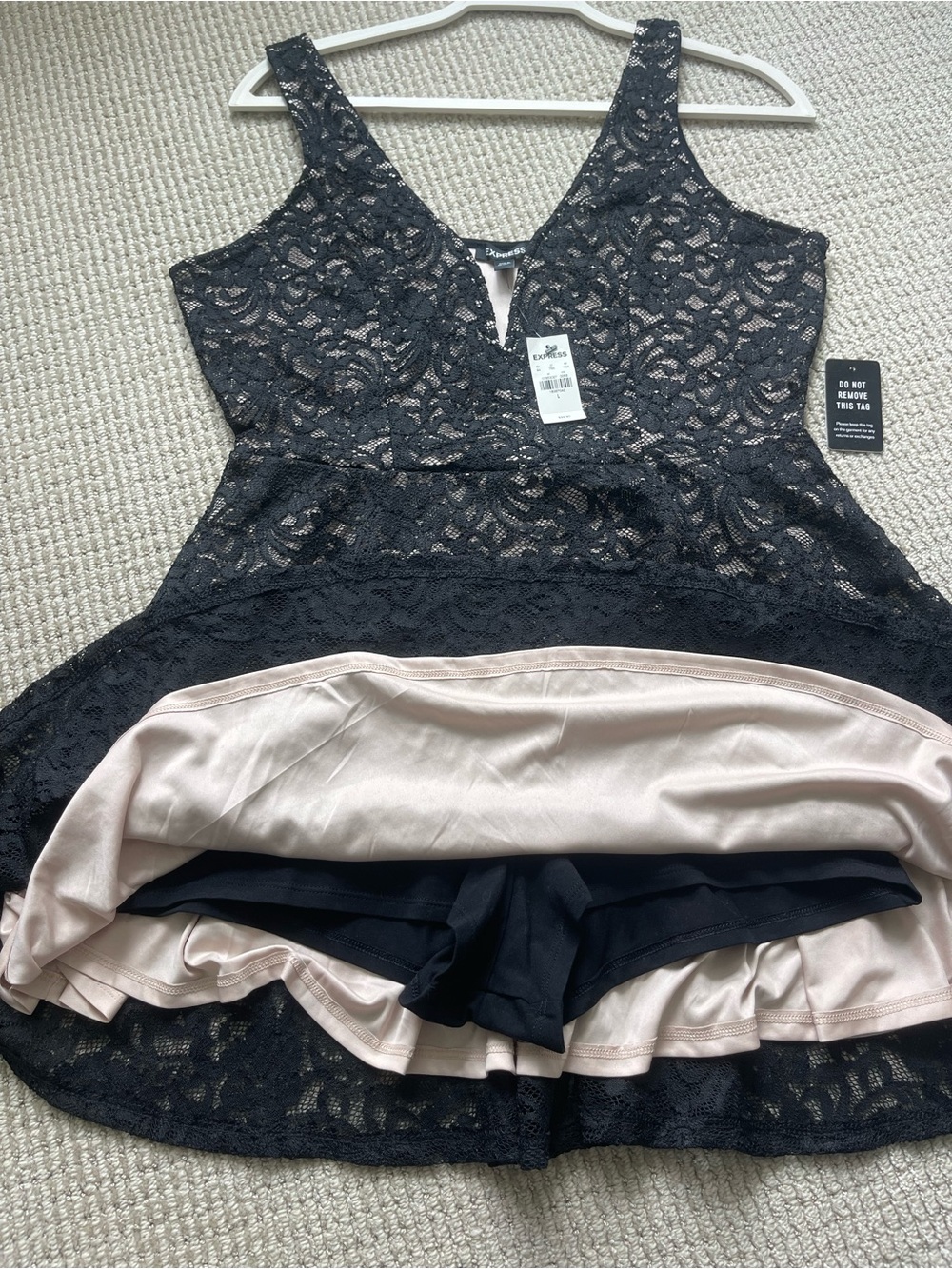 Express Black Lace V-Neck Fit & Flare Dress - Picture 6 of 6